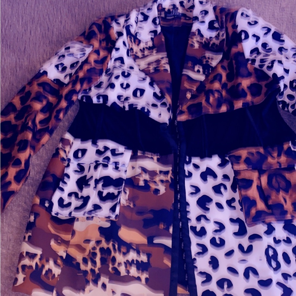 Stylish Leopard Print Mini Blazer Dress Brand New